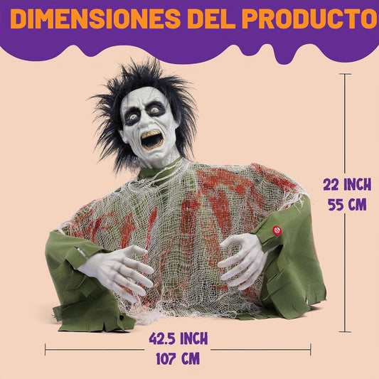 JOYIN - Decoración de Halloween animada, zombi con sonido aterrador...