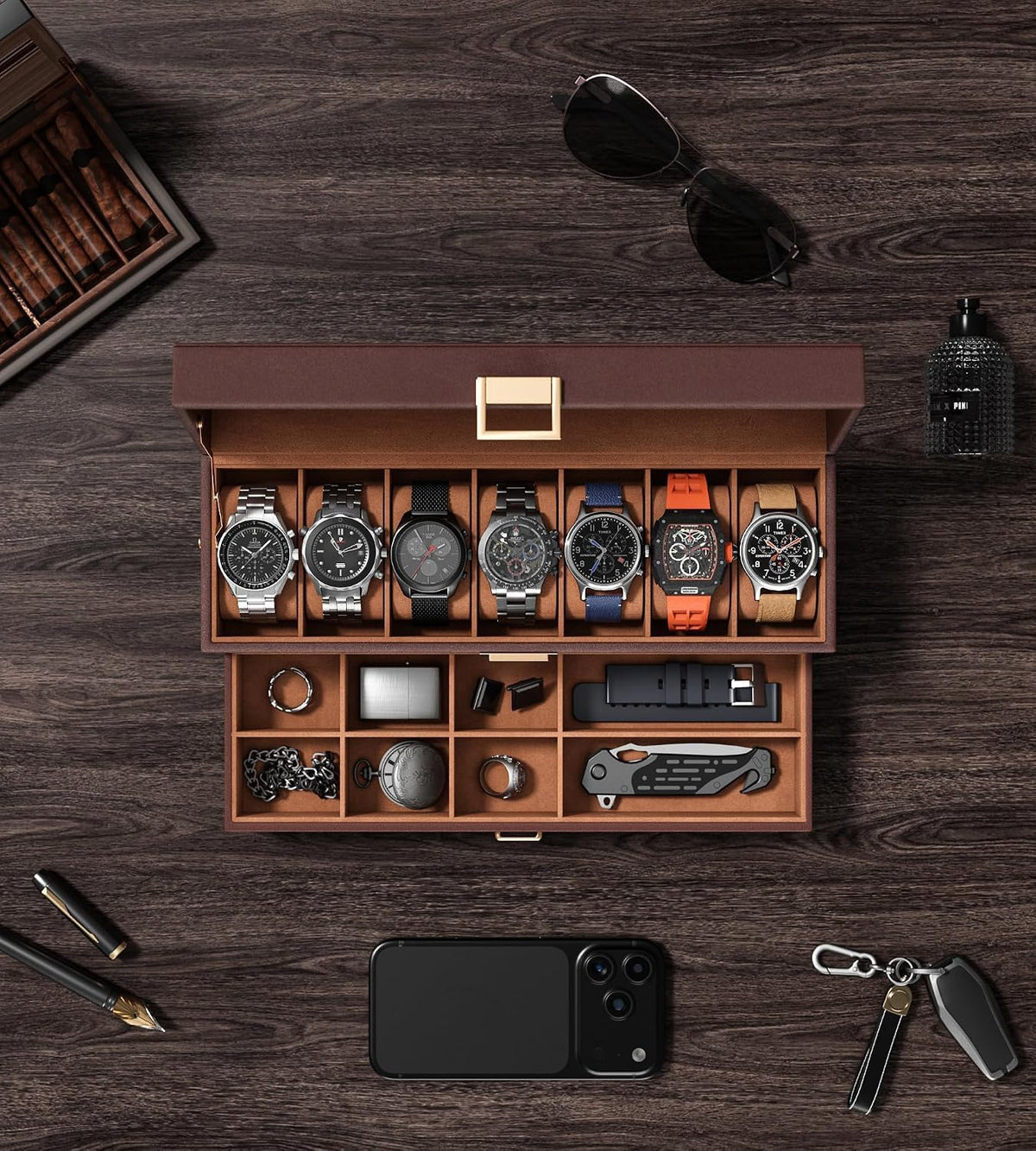 Caja de reloj sensok para hombres - Organizador de almacenamiento p...