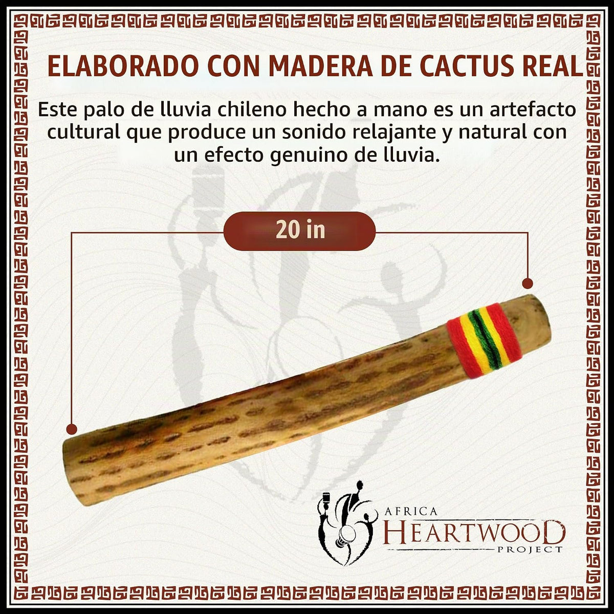 Africa Heartwood Project - Palo de lluvia de cactus de 20 pulgadas...