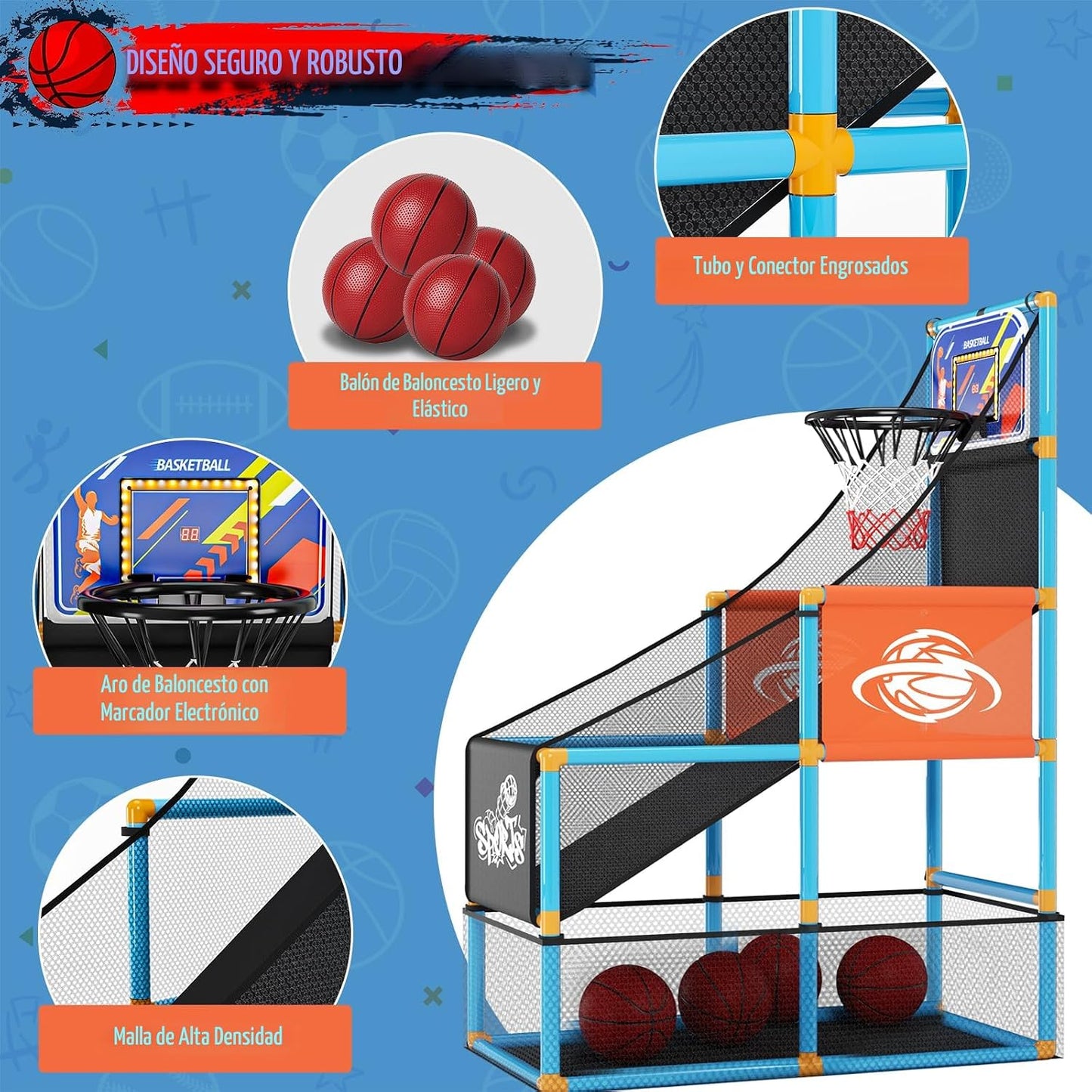 Handwell Juego de baloncesto arcade con marcador electrónico y luz...
