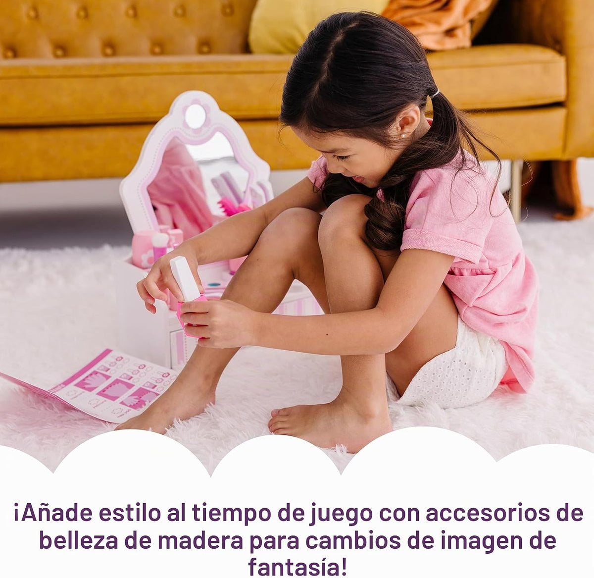 Melissa &amp; Doug Juego de madera para salón de belleza, tocador d...