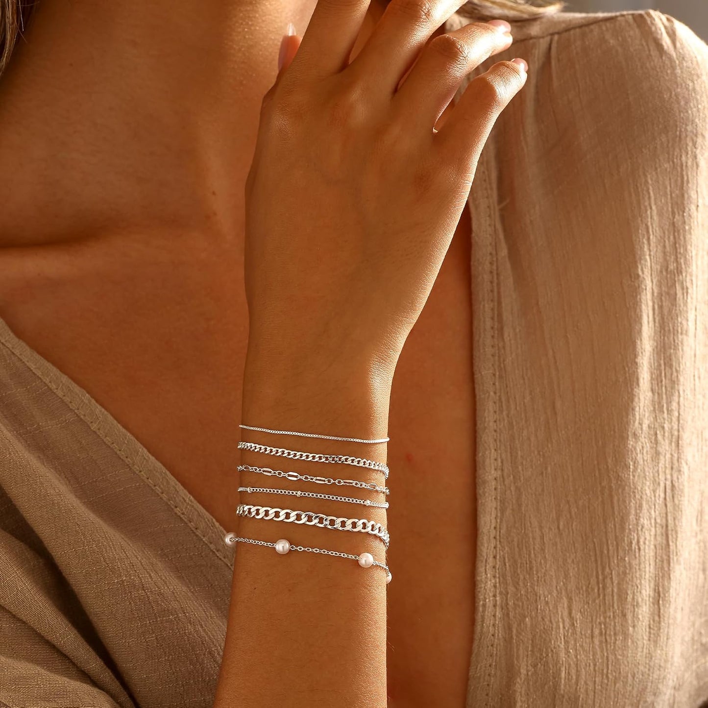 Pulseras de oro simples y delicadas para mujer, juego de pulseras d...