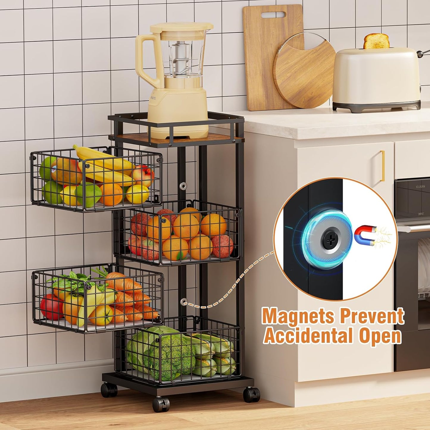 Carrito de almacenamiento de cocina de 4 niveles, carrito de almace...