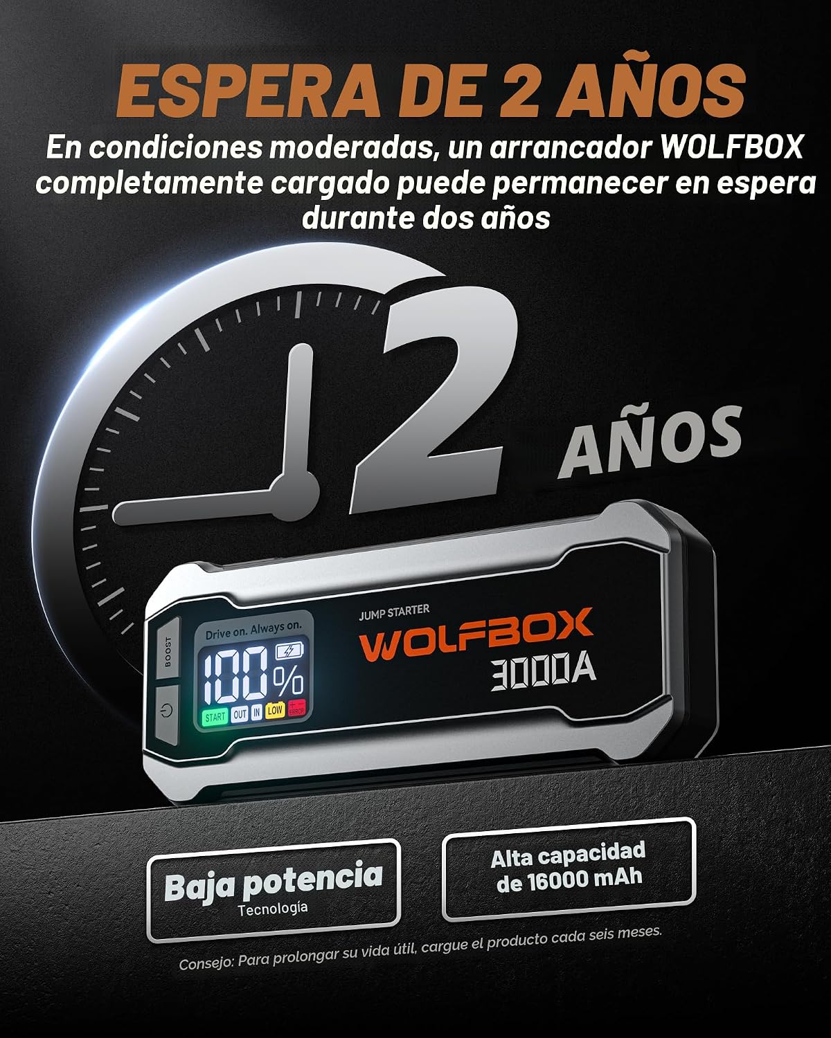 WOLFBOX Arrancador de salto de 3000 A, batería de coche de 12 V con...