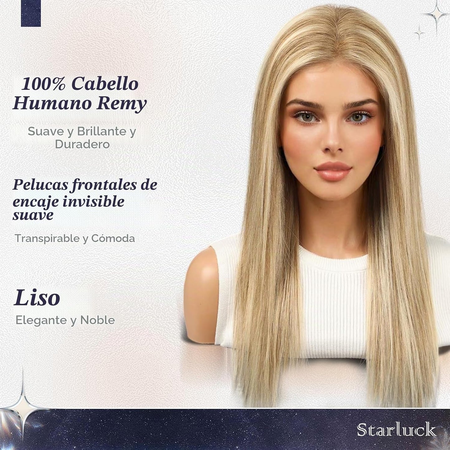 starluck Pelucas de cabello humano con encaje frontal, pelucas de c...
