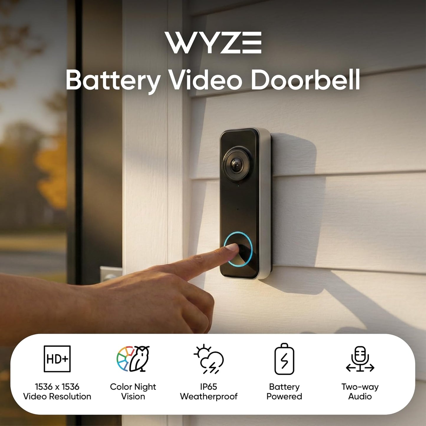 Wyze Timbre de video con batería, cámara inalámbrica, 1536 x 1536 H...