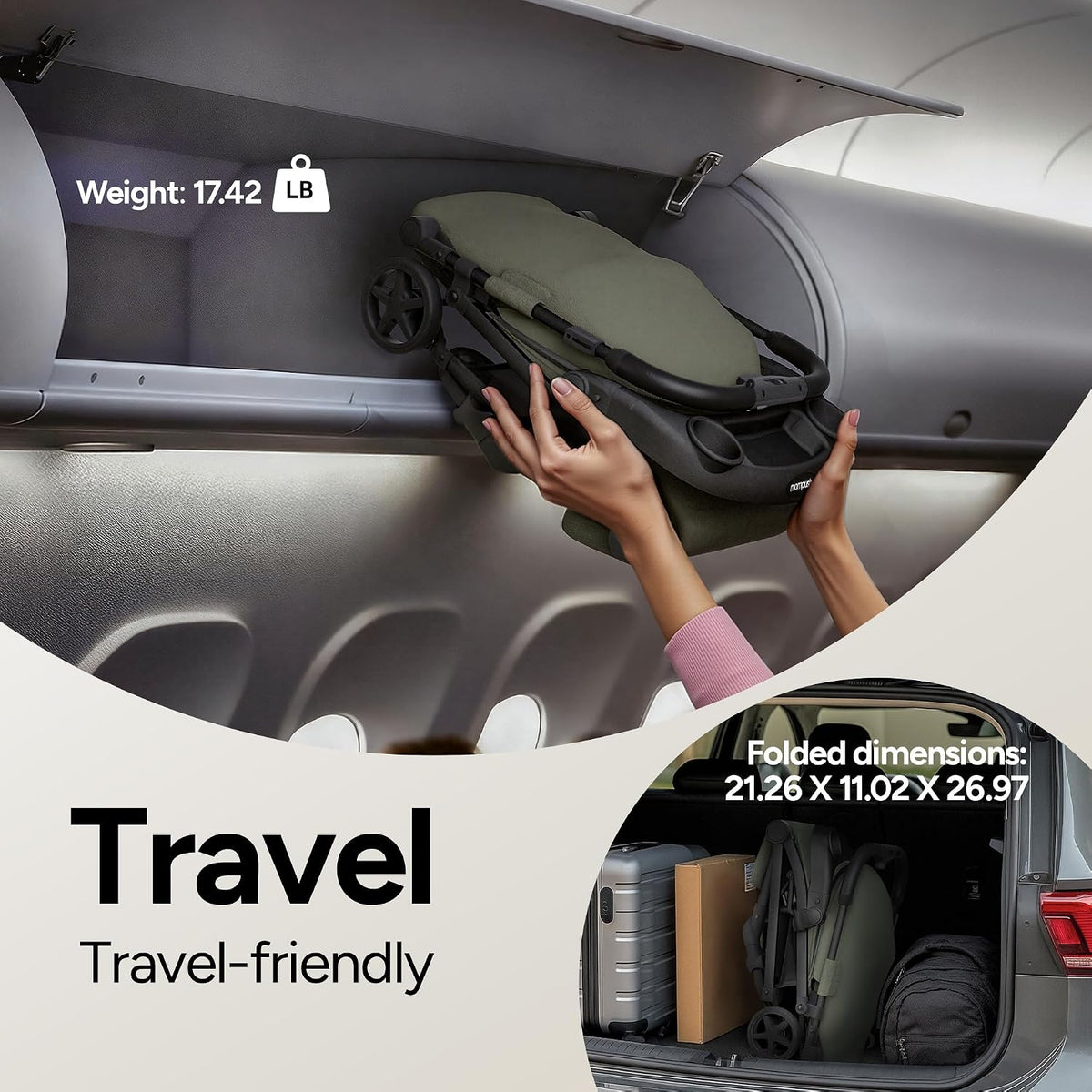 Mompush Lithe V2 - Cochecito de viaje ligero, compacto y plegable c...