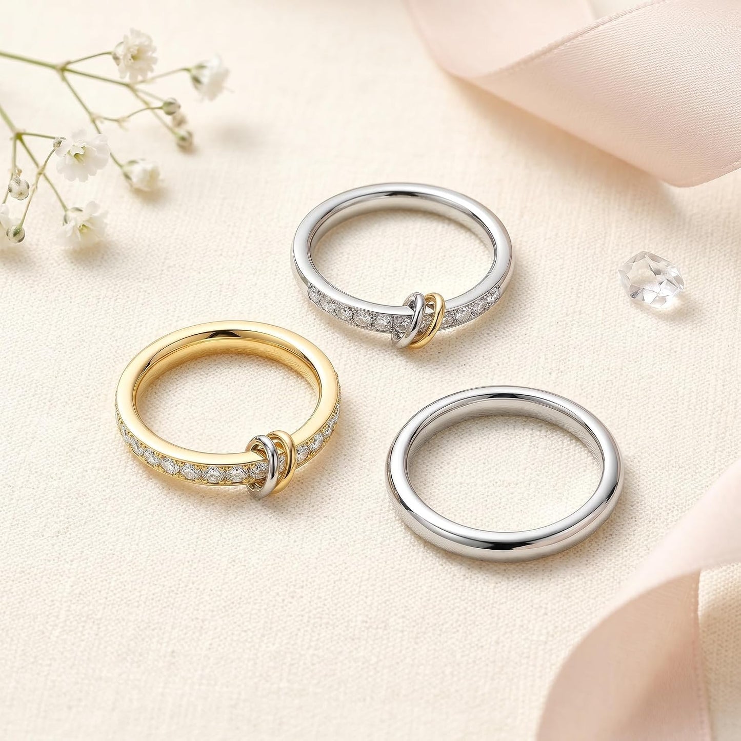 PDWZNBA Anillos apilables chapados en oro de 18 quilates para mujer...