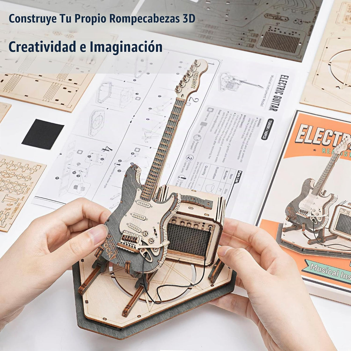 ROKR Rompecabezas 3D de madera para guitarra de adultos, kit de mod...
