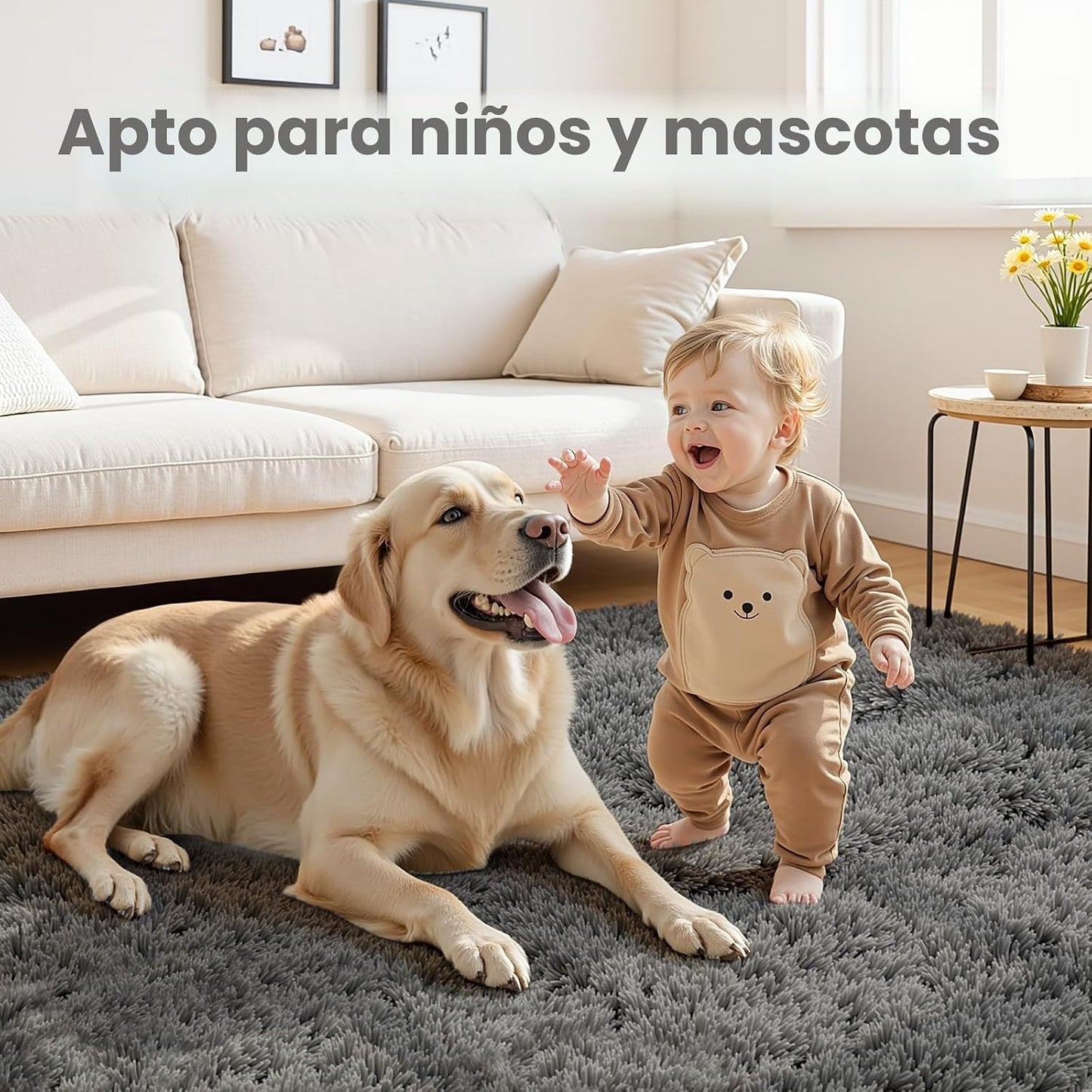 Tapete de área, 8 x 10 pies, sala de estar, suave, esponjoso, gris,...