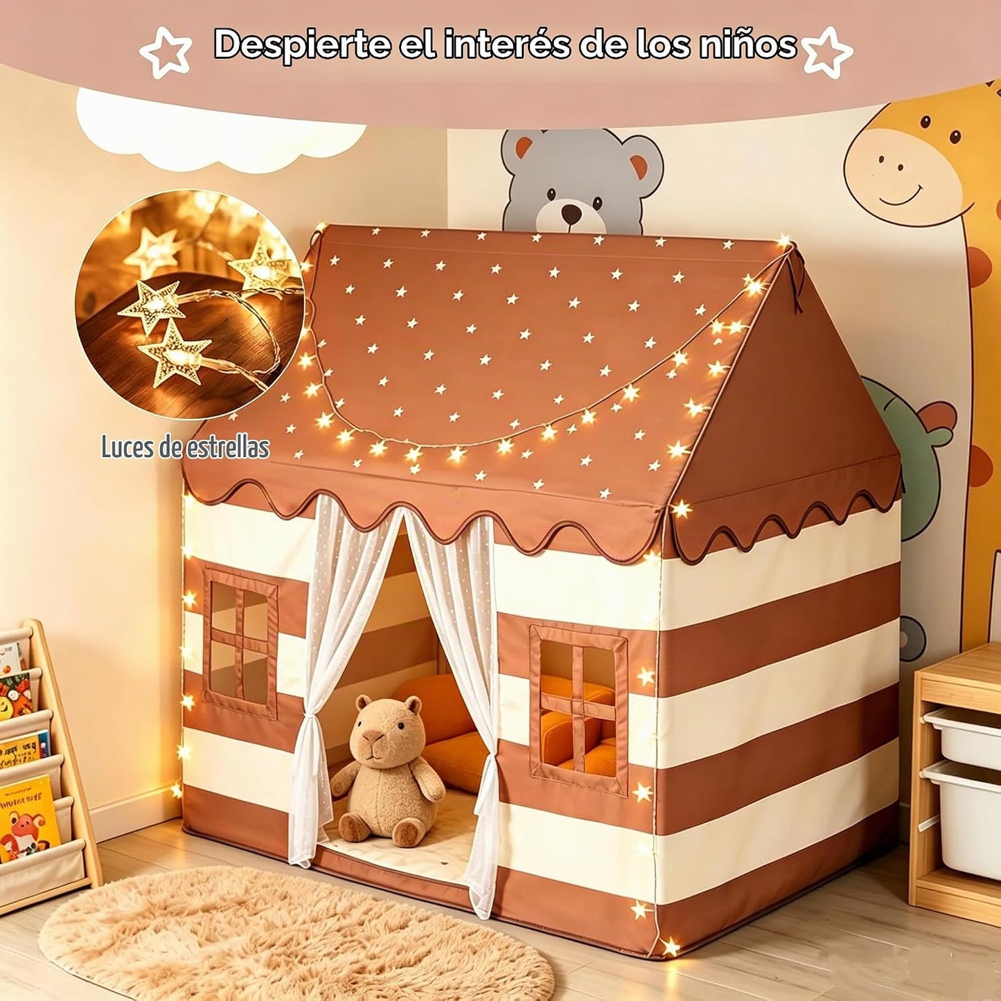 ROIWUIE Tienda de campaña grande para niños con alfombrilla acolcha...