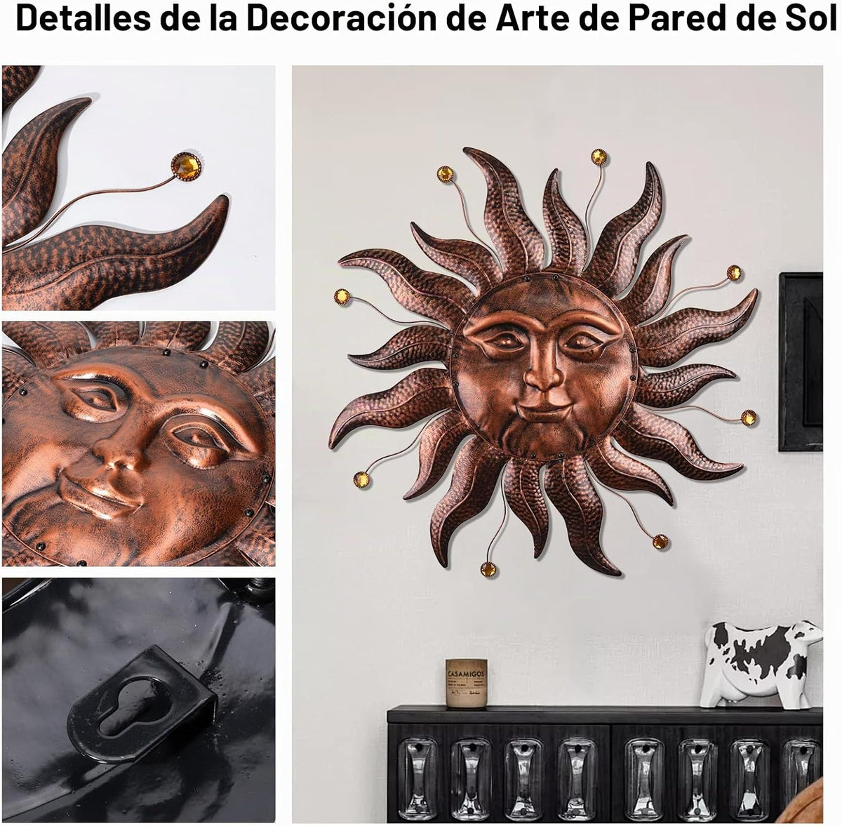 VESTCDF Decoración de pared de metal para exteriores con cara de so...
