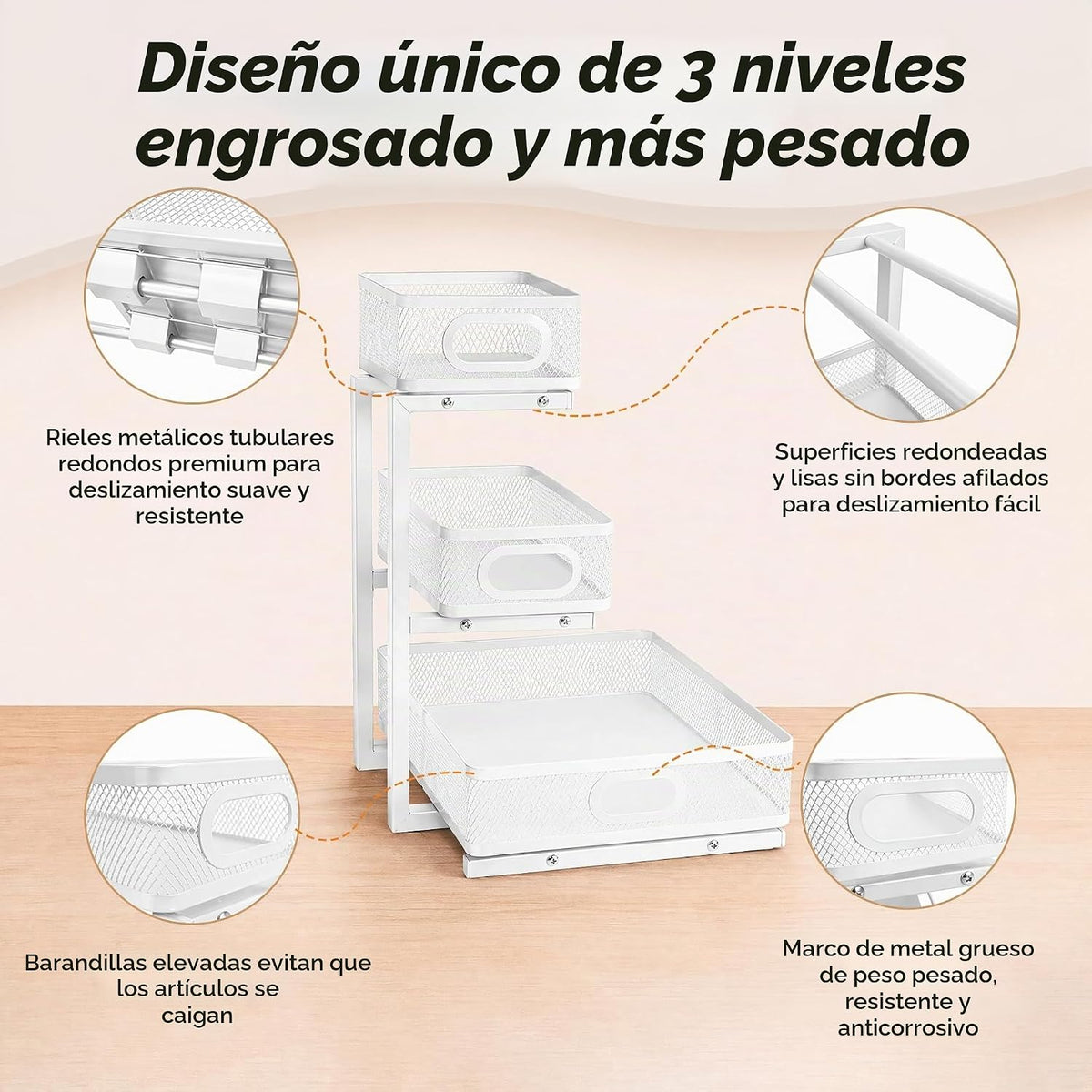 Organizador de 3 niveles para debajo del fregadero, paquete de 2 es...