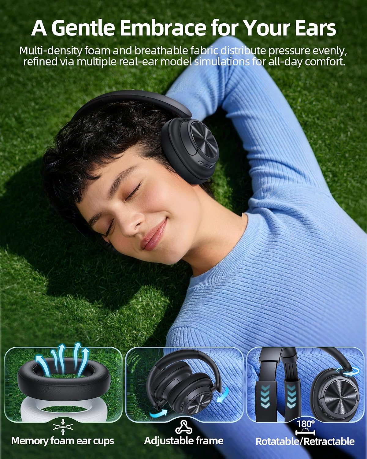 bmani Auriculares inalámbricos sobre la oreja de alta resolución de...