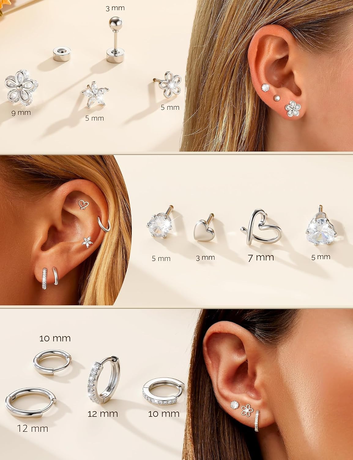 Aretes de tuerca hipoalergénicos de oro para mujeres y niñas - Jueg...