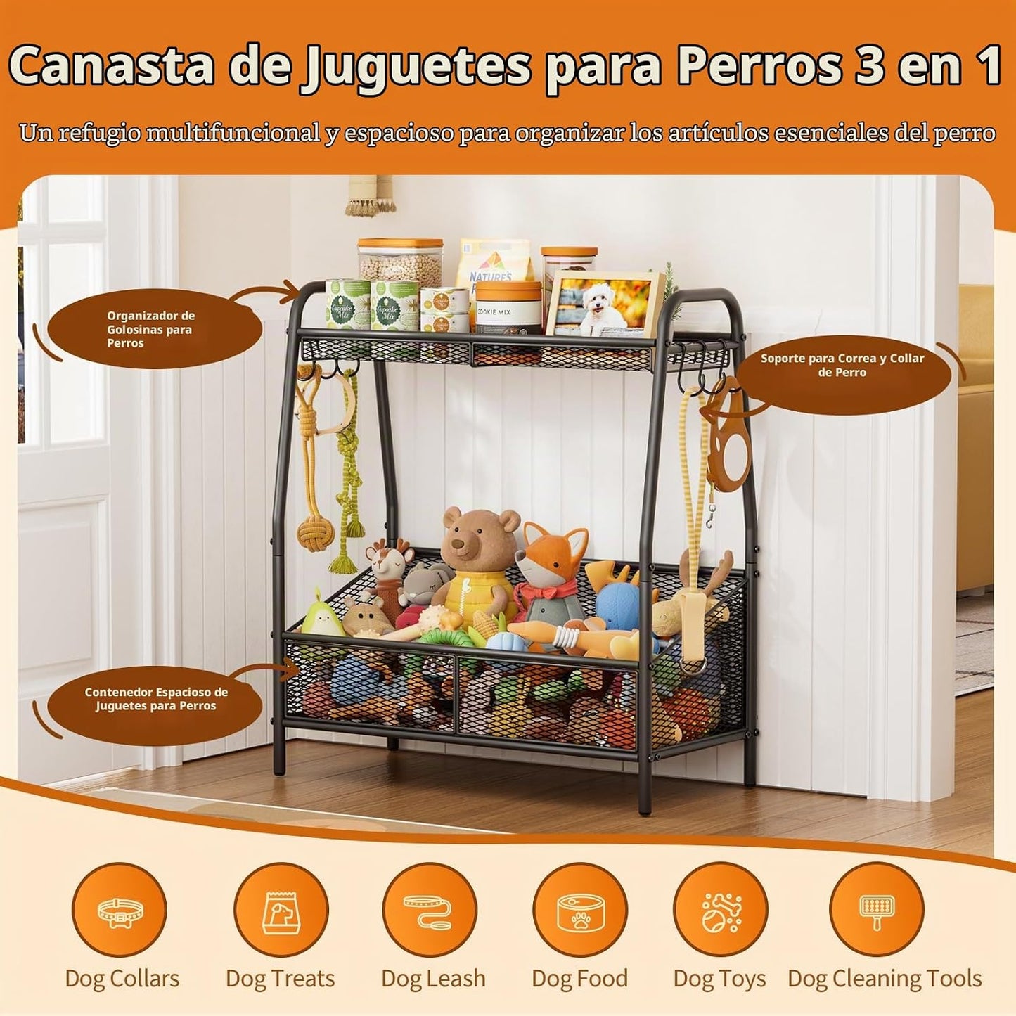 Lomivra Cesta de juguetes de metal completo para perros, 23.6 x 11....