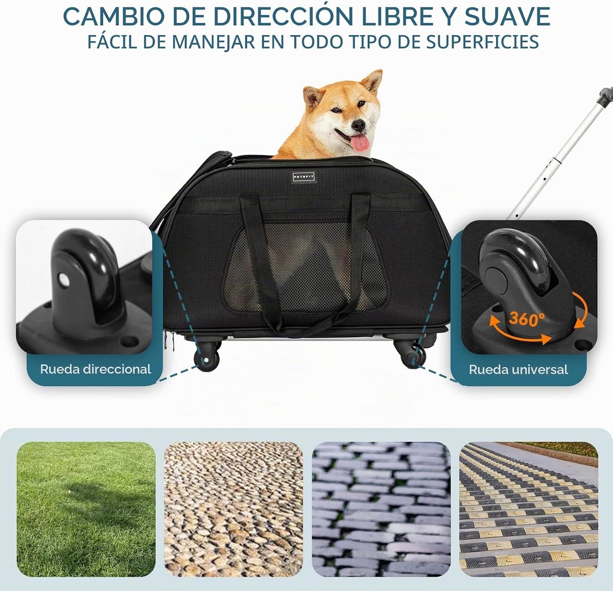 PETSFIT Transportador Extra Grande para Mascotas con Ruedas - Trans...