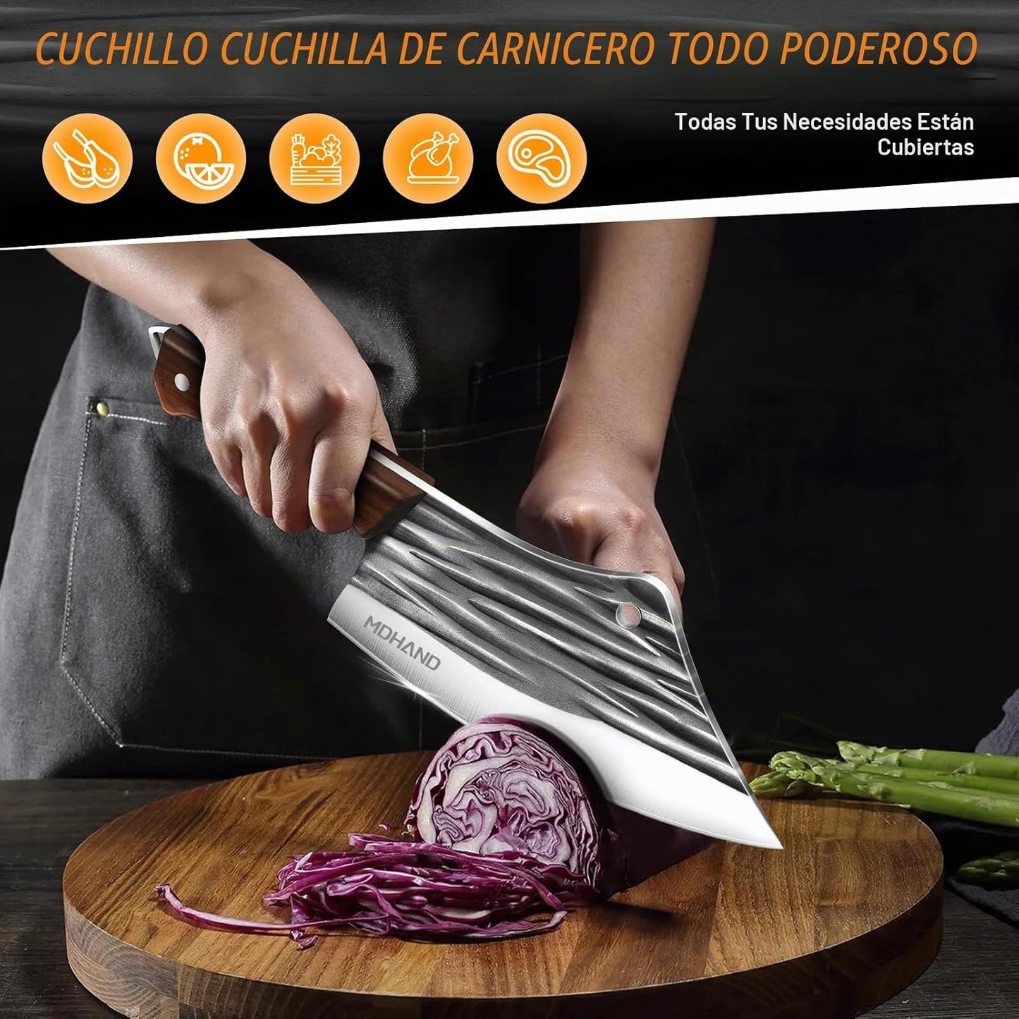 MDHAND 14 piezas de juego de cuchillos de carnicero profesional con...