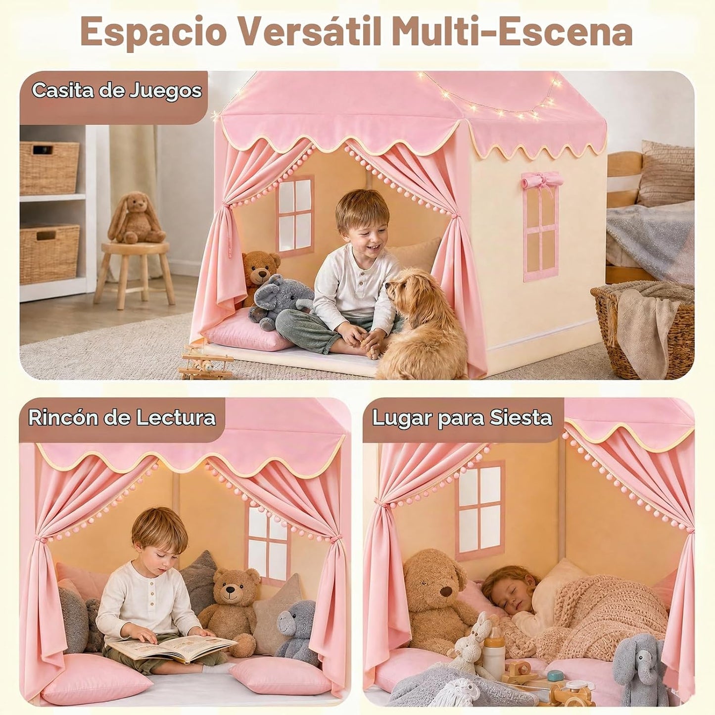 Tienda de juegos grande para niños con tapete y luces de estrellas,...