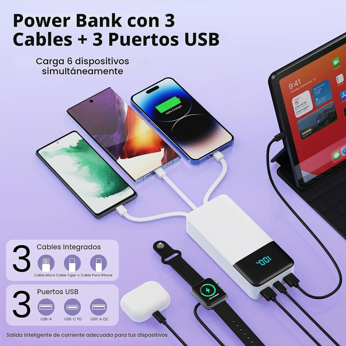 Cargador portátil de 50800 mAh, batería de carga rápida USB C de 25...