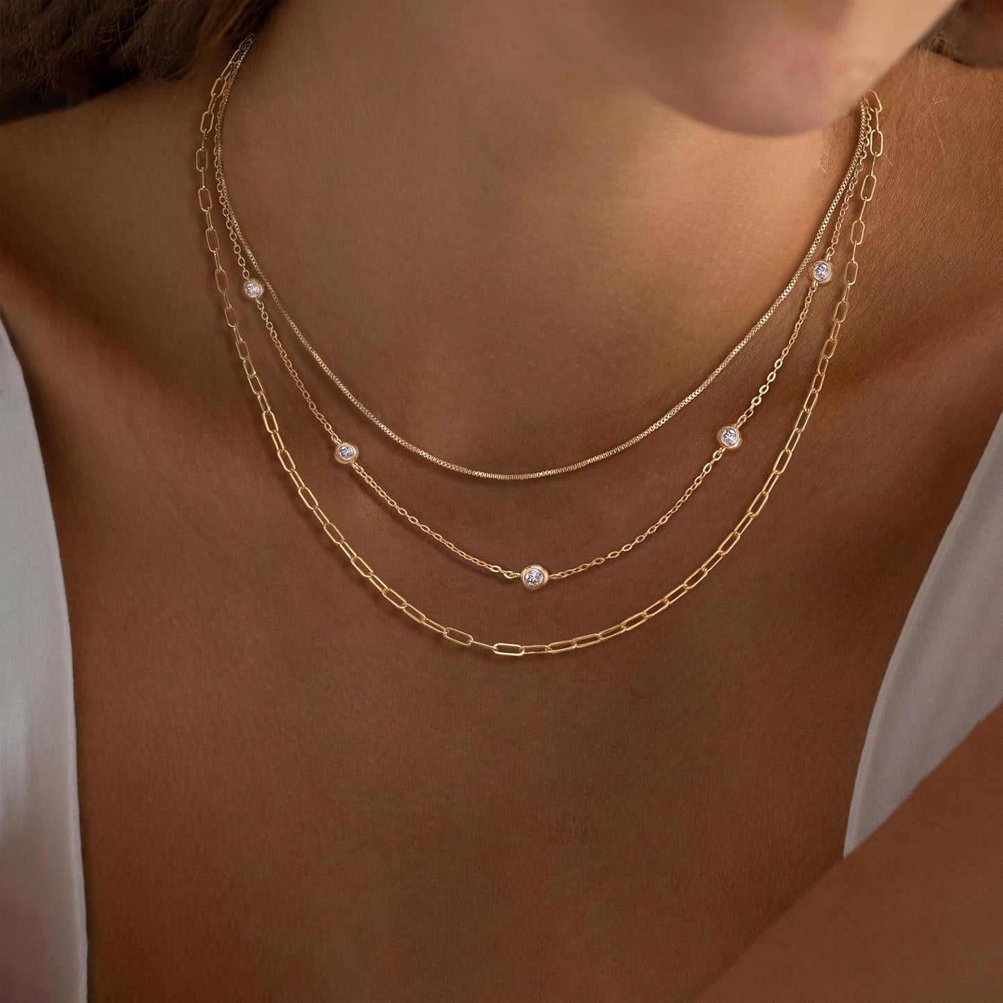Fwlisesa Collares en capas para mujer, conjunto de collares de oro...