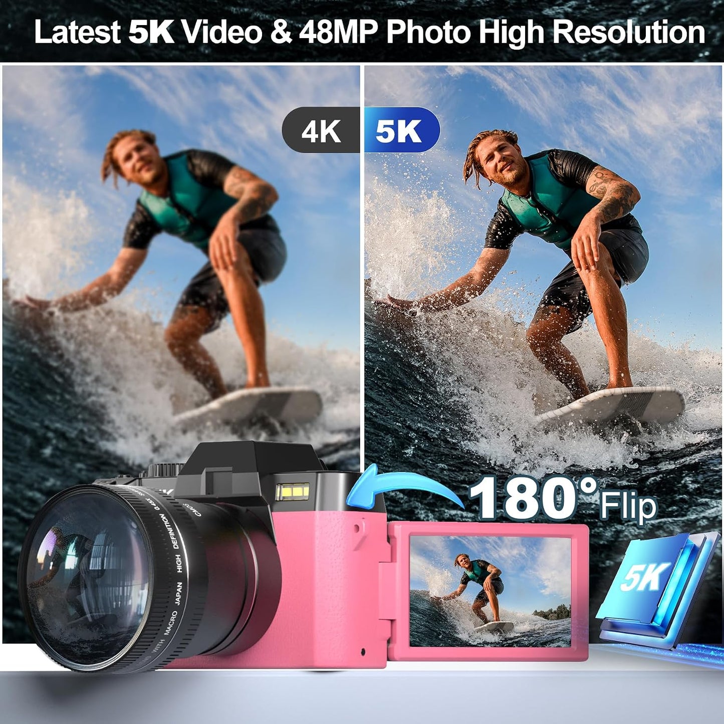 Cámaras digitales de 5K y 64MP para fotografía y video, cámara de v...
