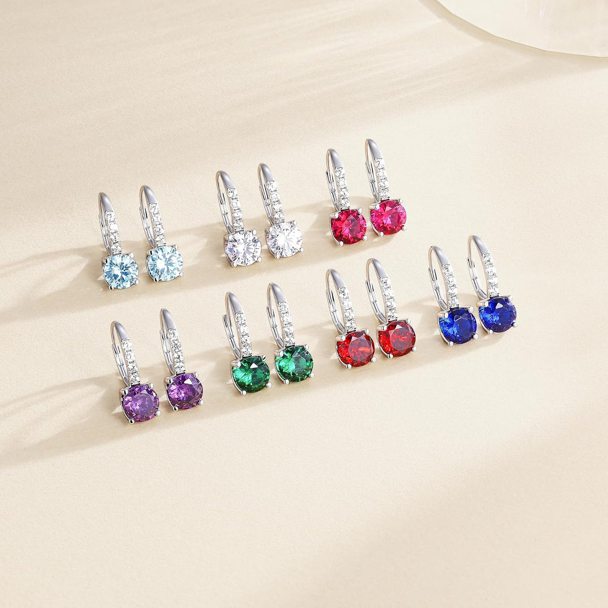 FANCIME Pendientes colgantes con piedra natal para mujer de plata d...