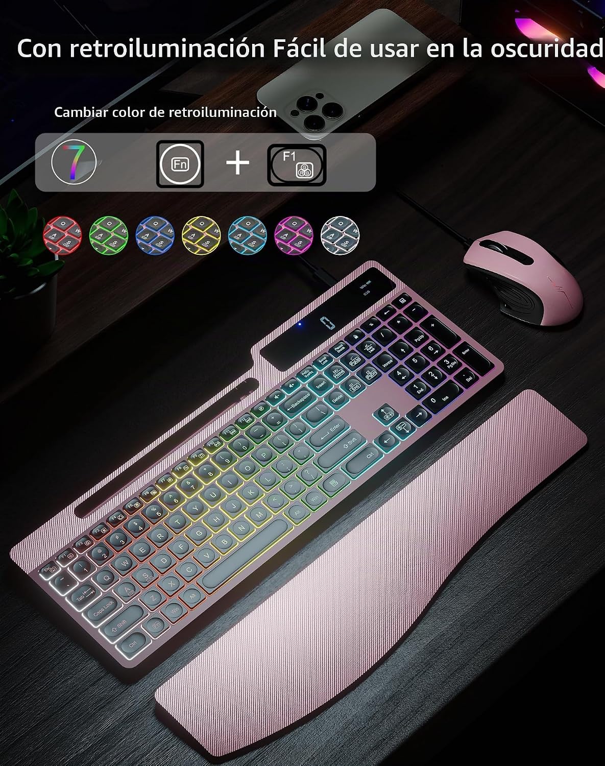 Combo de teclado y mouse inalámbricos, teclado ergonómico silencios...