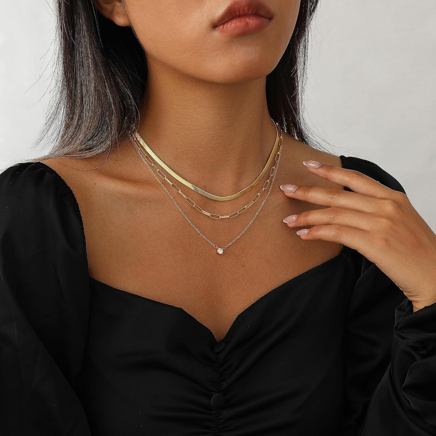 Coshilta Collares de oro en capas para mujer, chapado en plata de l...