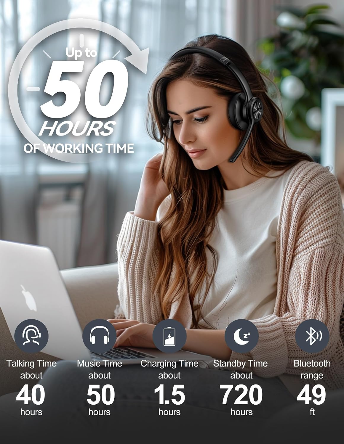 TECKNET Auriculares Inalámbricos, Auriculares Bluetooth con Micrófo...