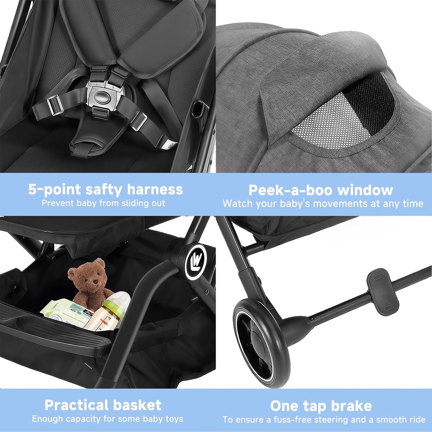 Rollingsurfer - Cochecito de bebé ligero para avión, cochecito de v...