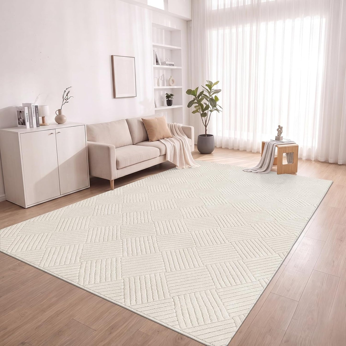 Vaukki Alfombra de sala de estar de 6 x 9, color beige, suave, geom...