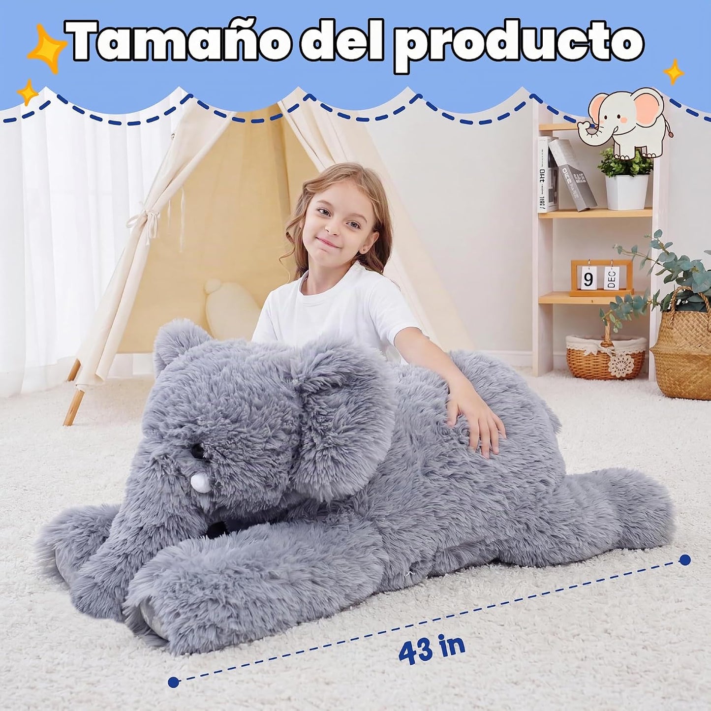 Jrystar Animales de peluche de elefante gigante, juguete de peluche...