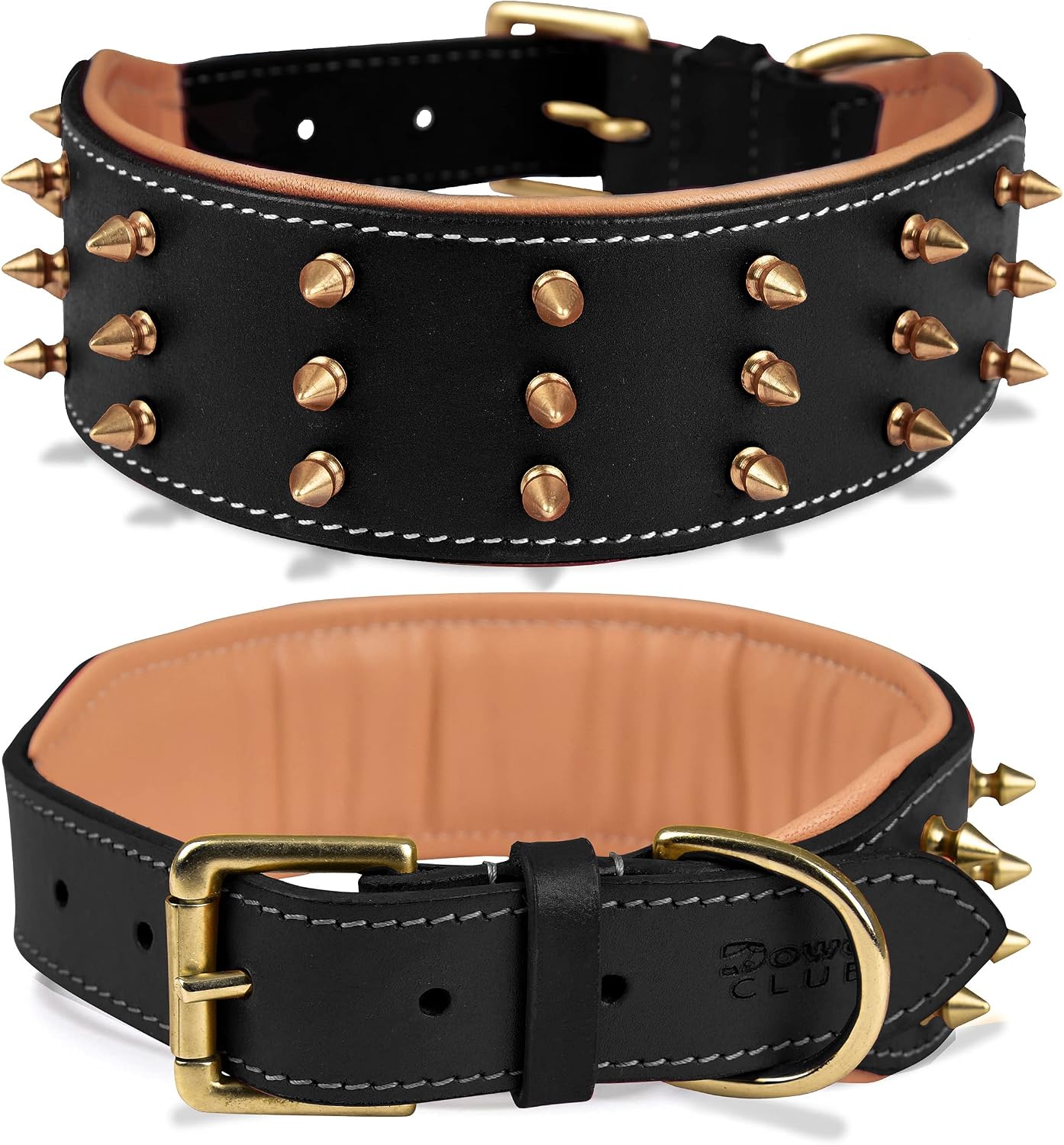 DowgClub Collar de perro de cuero con pinchos, cuero bridle de gran...