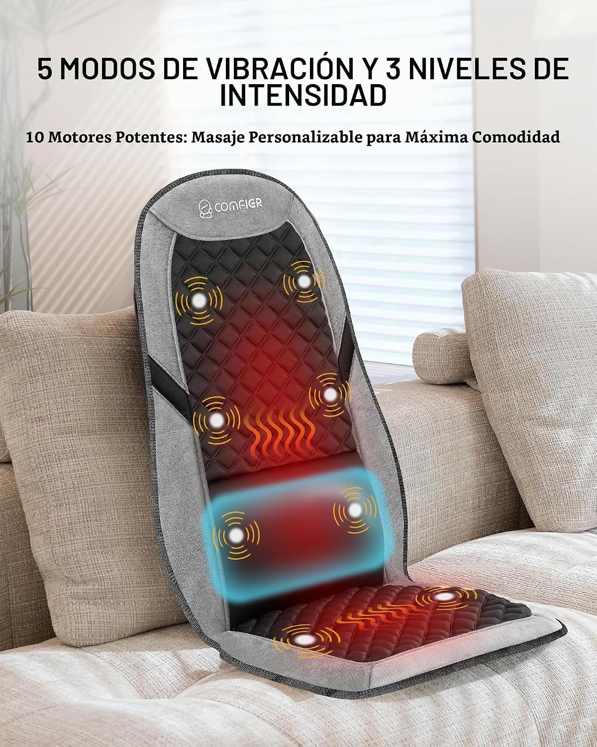 COMFIER - Masajeador de espalda con calor, cojín de masaje para sil...