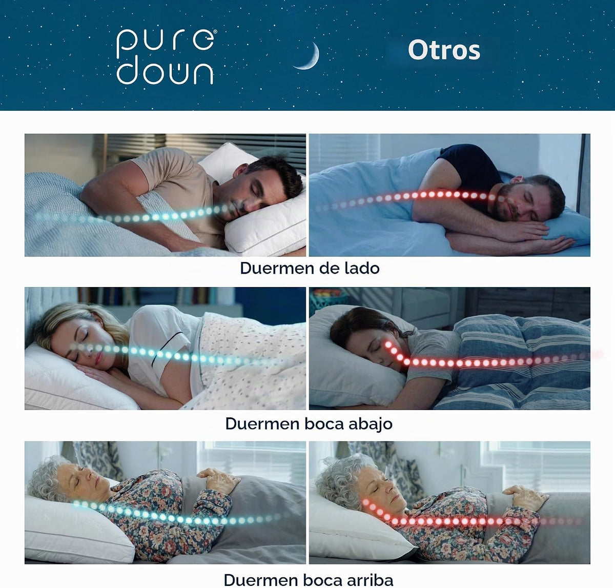 puredown® - Juego de 2 almohadas con plumón y plumas de ganso con r...
