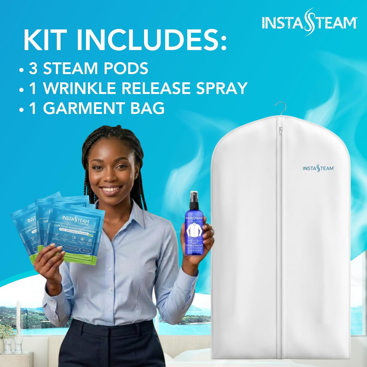 InstaSteam Vaporizador de viaje portátil sin electricidad para ropa...