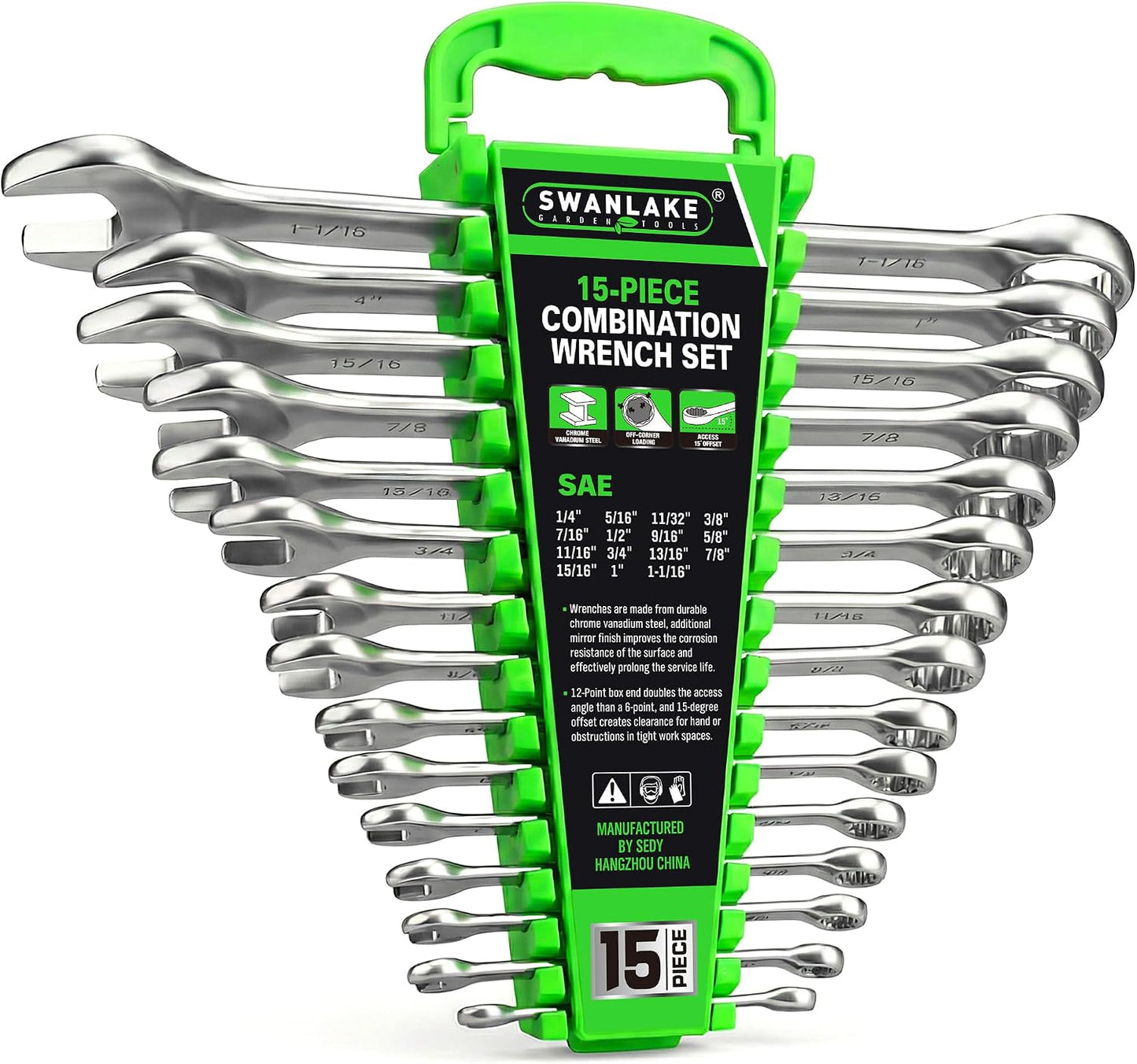 SWANLAKE GARDEN TOOLS Juego de llaves SAE de 15 piezas, juego de ll...