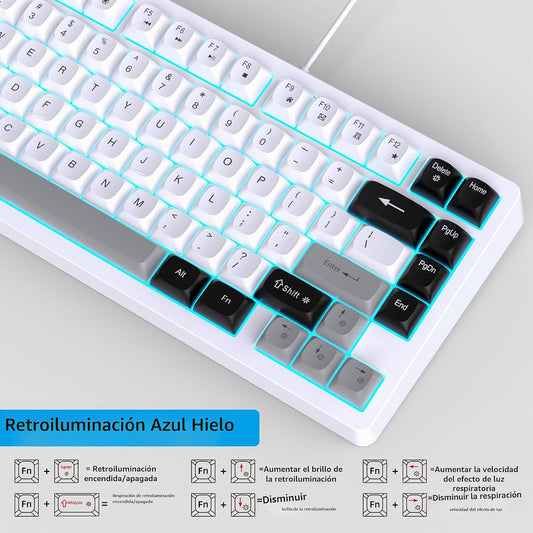Snpurdiri Combo de teclado y mouse con cable, teclado mecánico comp...