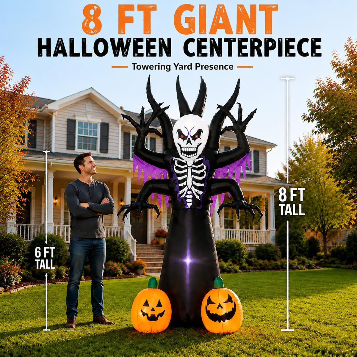 Árbol de esqueleto inflable de Halloween de 8 pies para decoración...