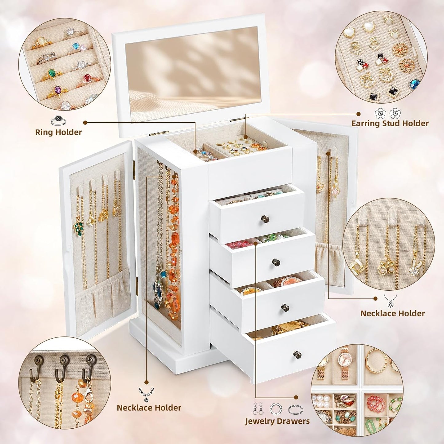 Emfogo - Caja de joyería para mujer, cajas de joyería de madera de...