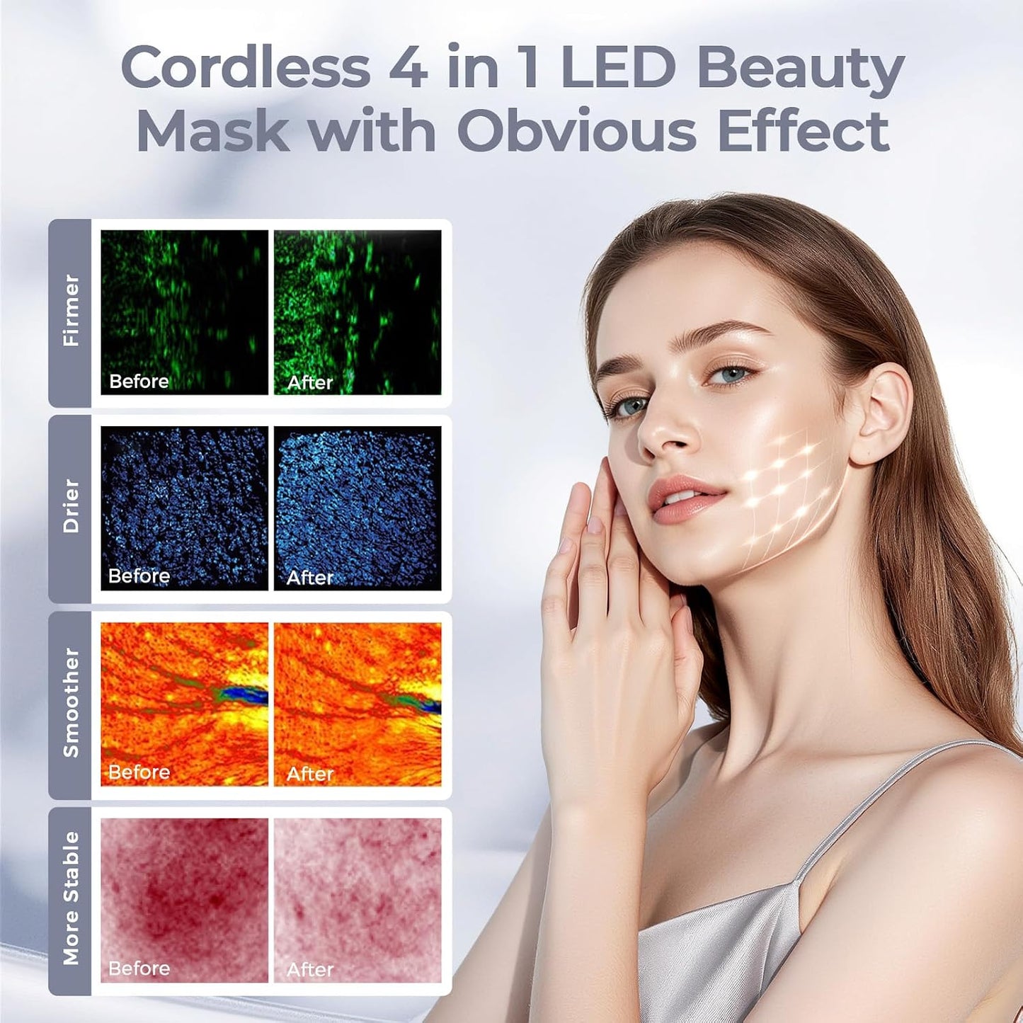Terapia de luz roja para la cara, máscara facial LED inalámbrica, t...