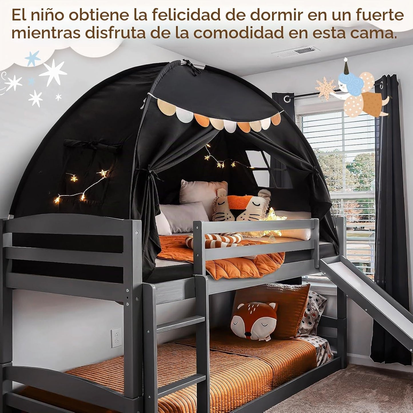 Toldo de cama de tamaño completo, litera para niños, tienda de camp...