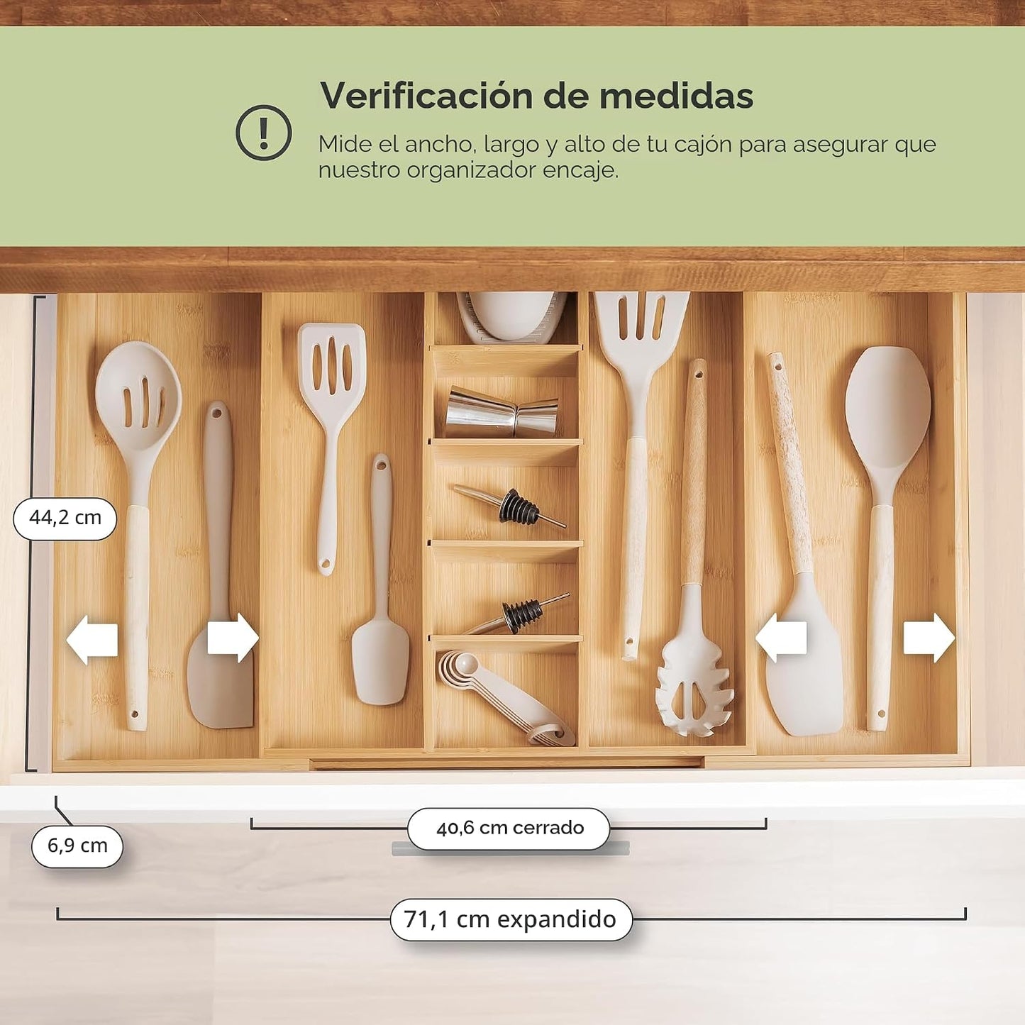 KitchenEdge Organizador de cajones de cocina ajustable para utensil...
