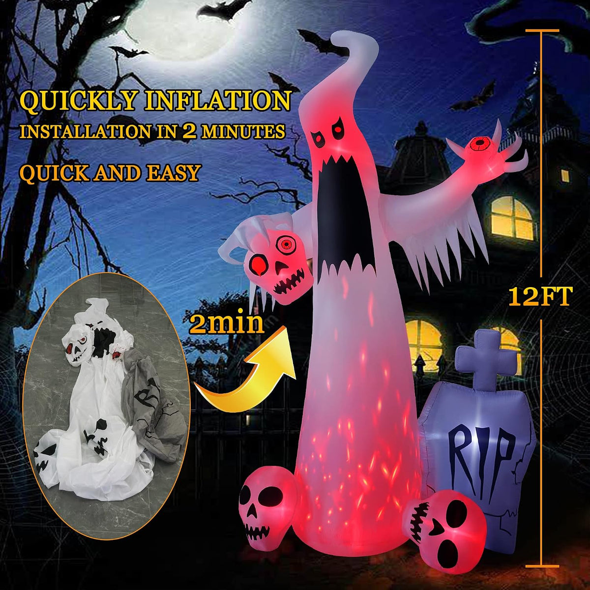 HOPOCO Inflables de Halloween de 12 pies para decoración al aire li...