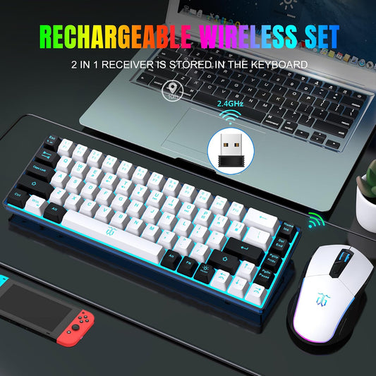 Snpurdiri - Combo de teclado y mouse inalámbricos para juegos al 60...