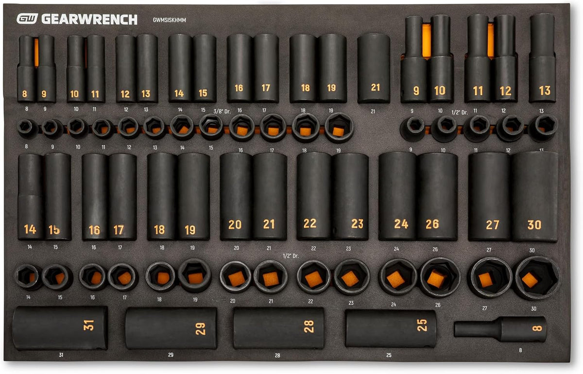 GEARWRENCH 68 piezas 3\/8" y 1\/2" Drive 6 puntos métrico e...