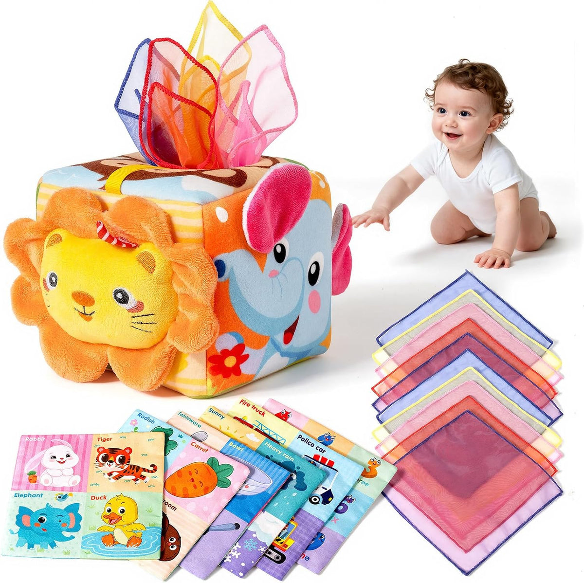 Caja de pañuelos para bebés de 6 a 12 meses, juguetes sensoriales |...