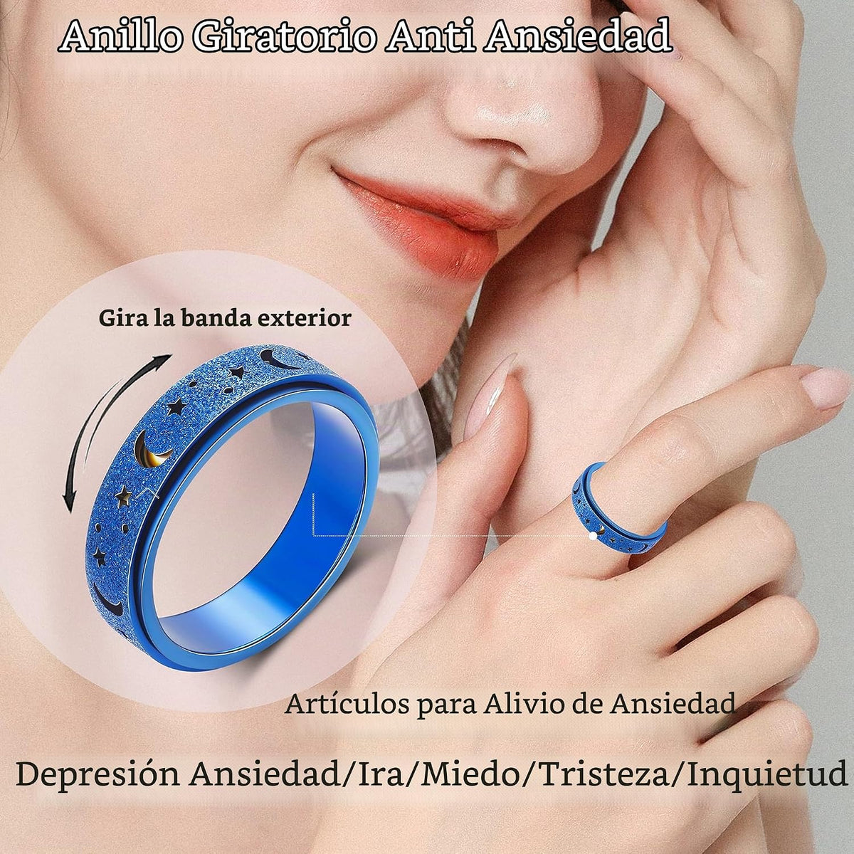 Anillo de Ansiedad para Mujeres Anillo Giratorio Anillo Fidget Jugu...