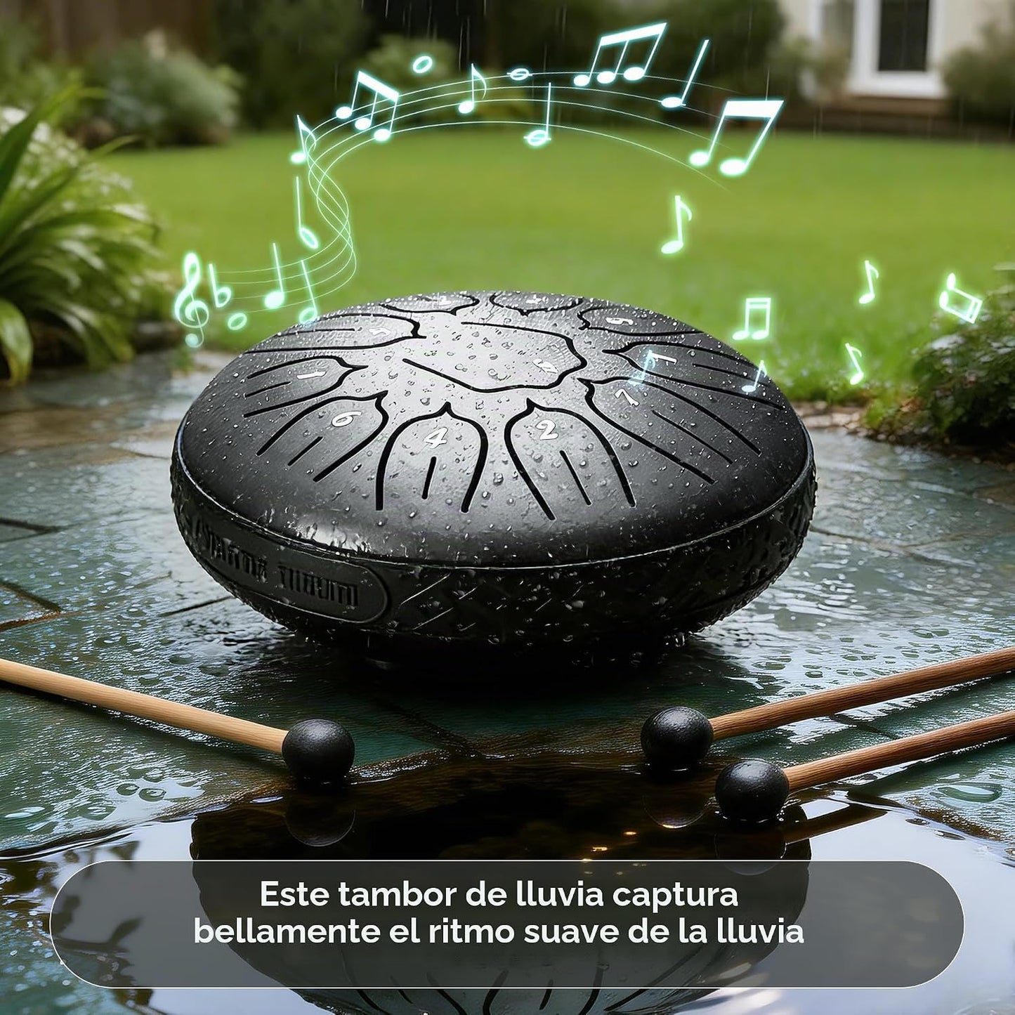 Harmuhos Tambor de lluvia para exterior, 6 pulgadas, 11 notas D, ta...